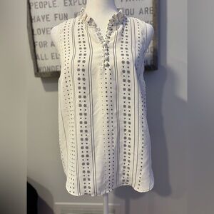 Ann Taylor Ivory Sleeveless Top with Black Diamond Pattern
